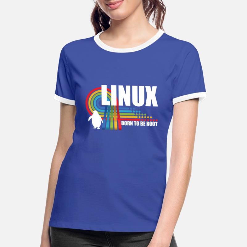 Born To Be Root Penguin Linux Nerd Coding Geek Women's Ringer T-Shirt