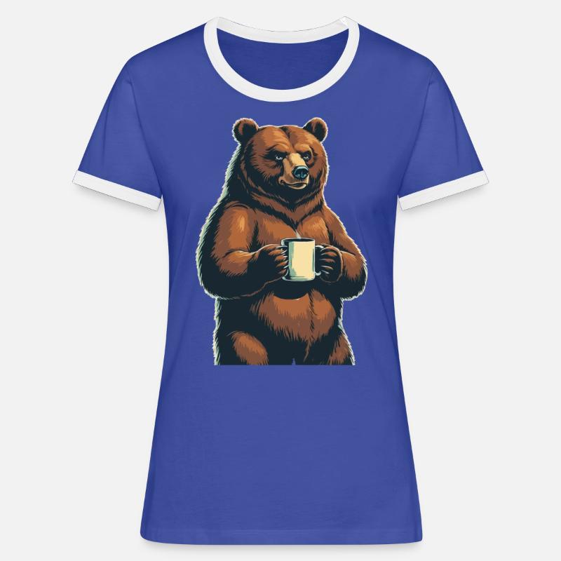 Grim Bear Coffee Mug Bears Coffee Tired - Women's Ringer T-Shirt - blue/white