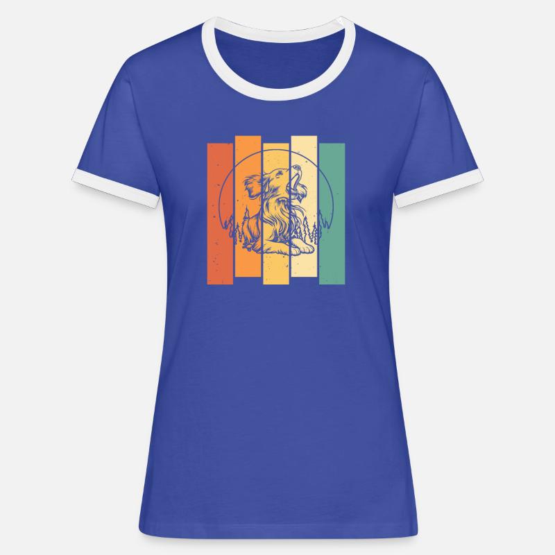 Brittany Spaniel Moon Howling - Women's Ringer T-Shirt - blue/white