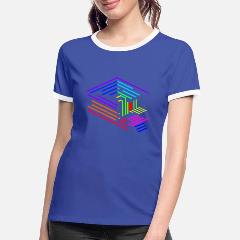 Liniengeometrie eines Objektes in Regenbogenfarben Frauen Kontrast-T-Shirt