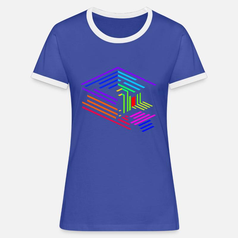 Liniengeometrie eines Objektes in Regenbogenfarben - Frauen Kontrast-T-Shirt - Blau/Weiß