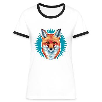 Fox - illustrasjon - Kontrast-T-skjorte for kvinner - blå/hvit - Foran
