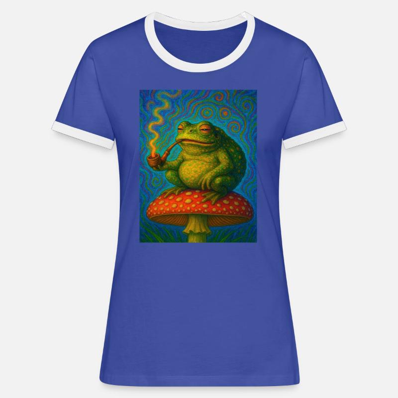 Smoking Toad - Women's Ringer T-Shirt - blue/white
