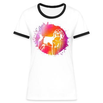 Beagle Hund - Frauen Kontrast-T-Shirt - Blau/Weiß - Vorne