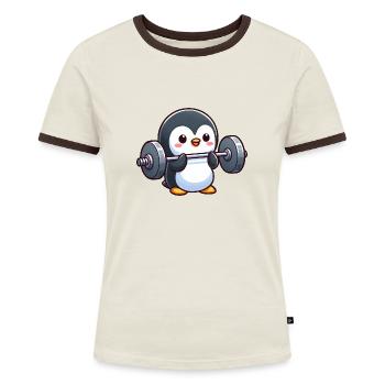 Niedlicher Pinguin Hantel Fitness Comic - Frauen Kontrast-T-Shirt - Blau/Weiß - Vorne
