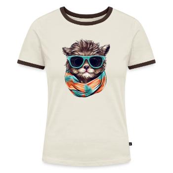 Chien et chat estival avec écharpe et - T-shirt contrasté Femme - bleu/blanc - Devant