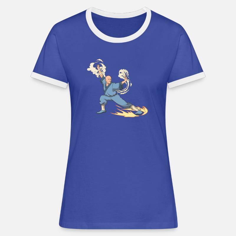 Fantasy monk fighter kick kick - Women's Ringer T-Shirt - blue/white