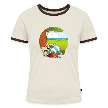 Asterix & Obelix Machen Siesta Mit Idefix - Frauen Kontrast-T-Shirt - Blau/Weiß - Vorne