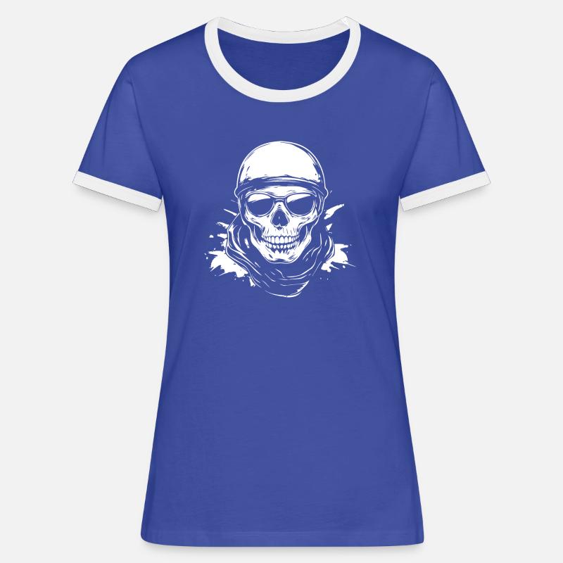 Biker Skull Motorcycle Gift - Women's Ringer T-Shirt - blue/white