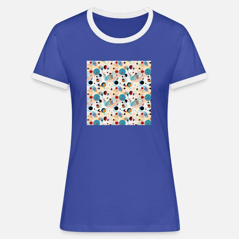 Abstract Seamless Pattern Shapes Lines Modern Art - Women's Ringer T-Shirt - blue/white
