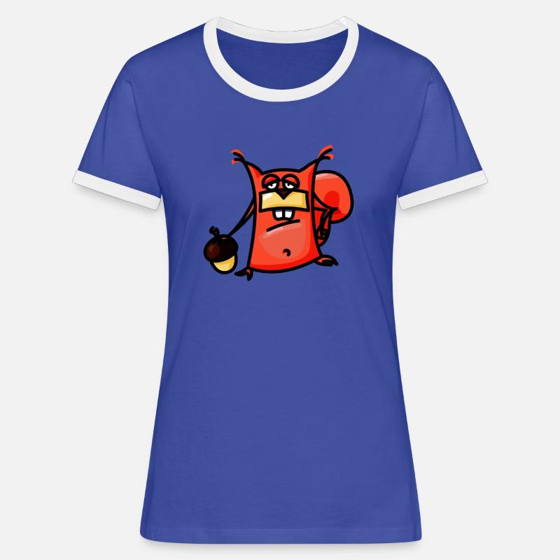 crazy Comic Eichhörnchen - Frauen Kontrast-T-Shirt - Blau/Weiß