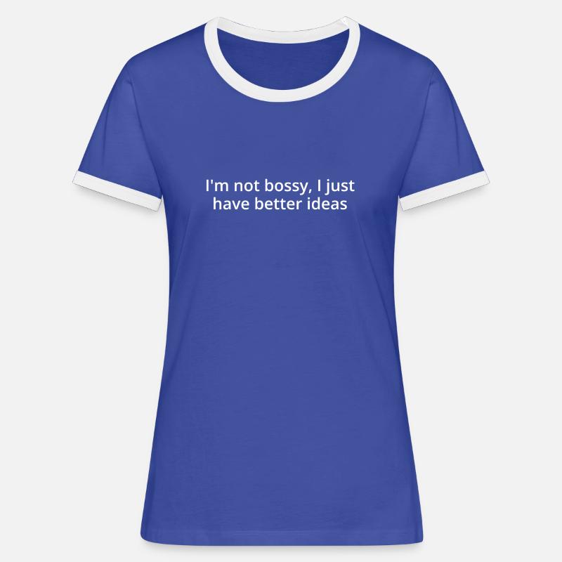 Bossy, white text - Women's Ringer T-Shirt - blue/white