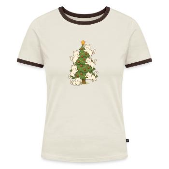 Katze Weihnachtsbaum Laune, Kätzchen - Frauen Kontrast-T-Shirt - Blau/Weiß - Vorne