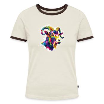 Bunter Widder Kopf  - Frauen Kontrast-T-Shirt - Blau/Weiß - Vorne