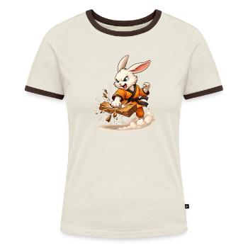 Starkes Motiv mit kämpfendem Hasen im Karate-Stil  - Frauen Kontrast-T-Shirt - Blau/Weiß - Vorne