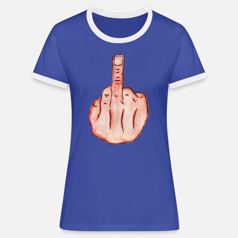 middle finger - Women's Ringer T-Shirt - blue/white