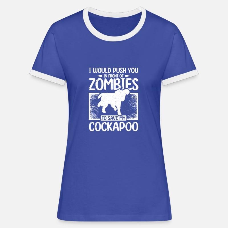 Vous pousser devant les zombies pour sauver mon cockapoo - T-shirt contrasté Femme - bleu/blanc
