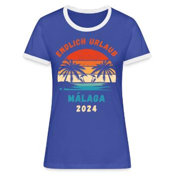 Málaga 2024 Andalusien Spanien Urlaub Malaga - Frauen Kontrast-T-Shirt - Blau/Weiß - Vorne