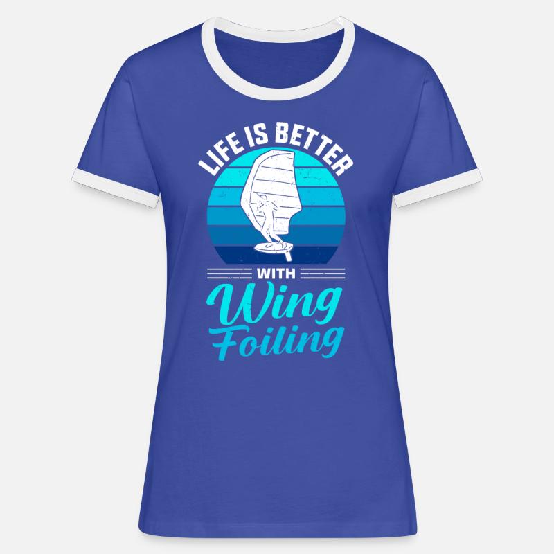 Wingsurfing Foil Wing Wing Boarding Wing Foiling - Women's Ringer T-Shirt - blue/white