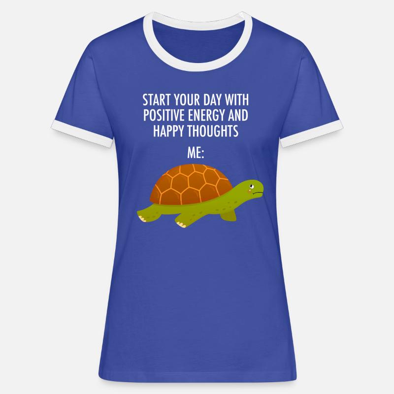 Start Your Day With Positive Energy Grumpy Turtle - Women's Ringer T-Shirt - blue/white
