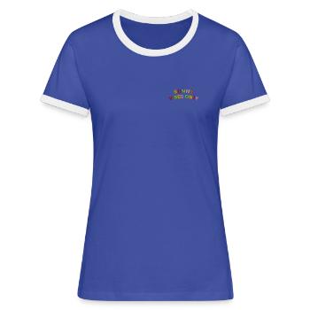 Schriftzug Sunny Vibes bestickt - Frauen Kontrast-T-Shirt - Blau/Weiß - Vorne