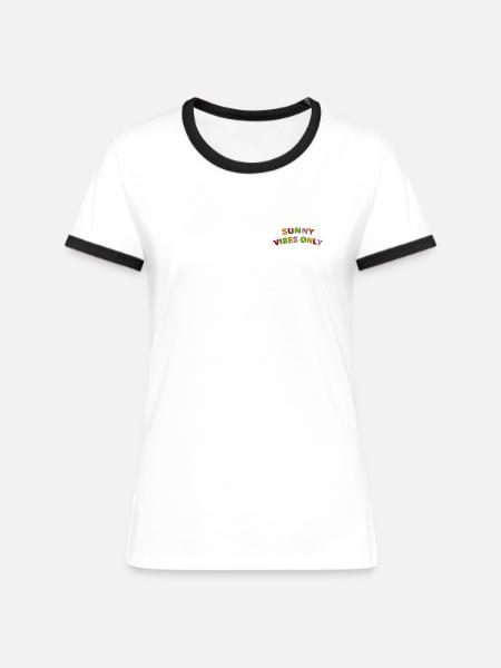 Sunny Vibes lettering embroidered - Women's Ringer T-Shirt - blue/white