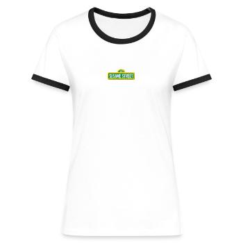 Sesamstraße Logo Als Stick - Frauen Kontrast-T-Shirt - Blau/Weiß - Vorne