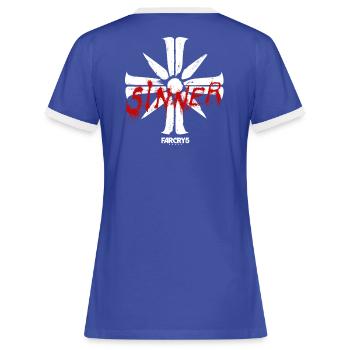 Far Cry 5 Eden's Gate Cross Backprint - Women's Ringer T-Shirt - blue/white - Back