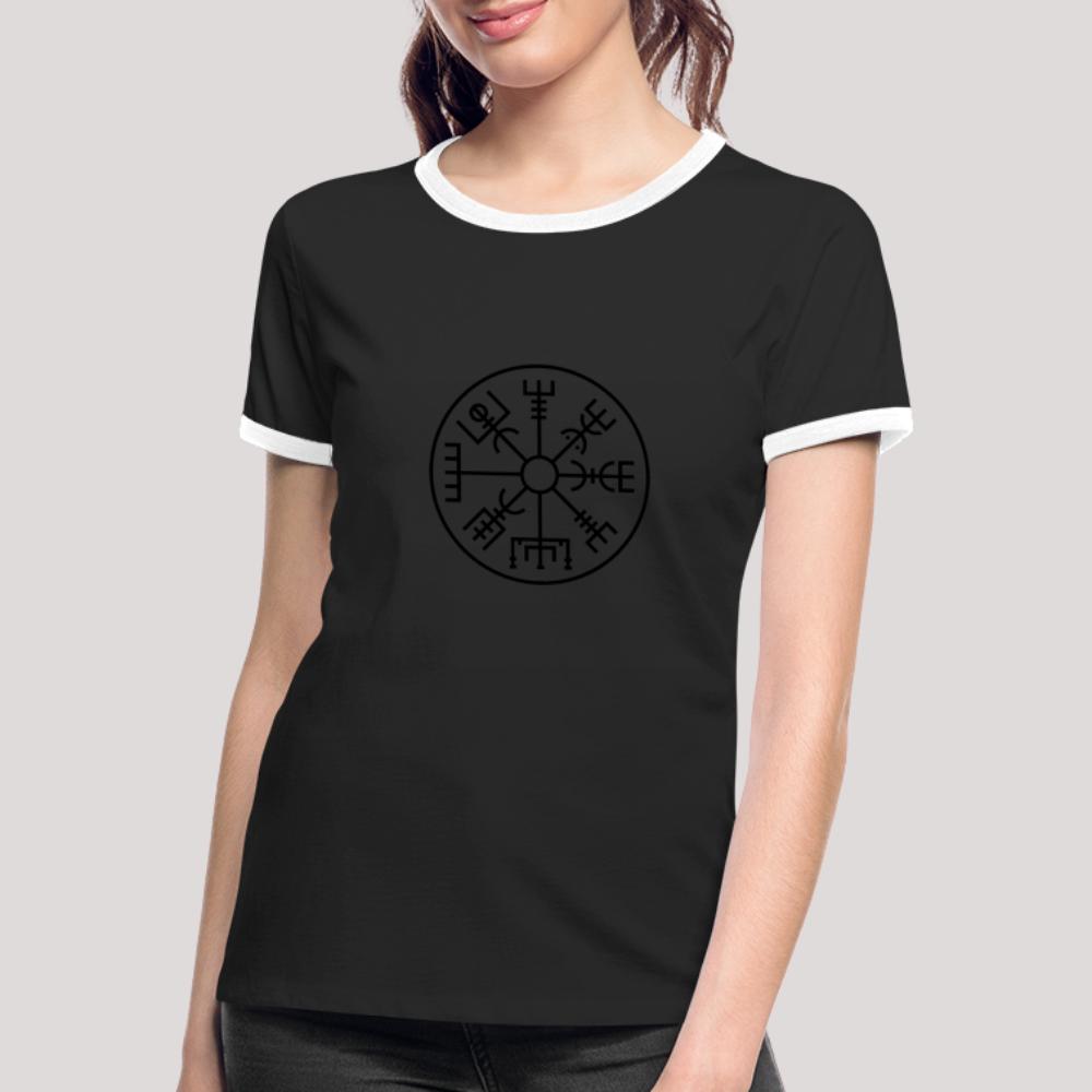 Vegvisir Kreis - Frauen Kontrast-T-Shirt Schwarz/Weiß