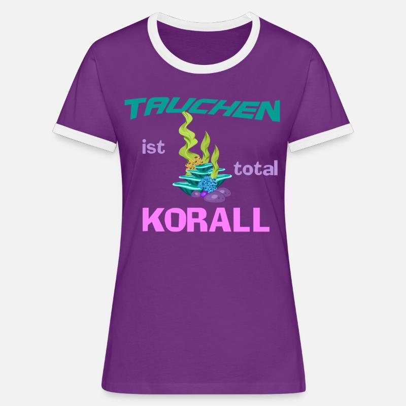 dykking - Kontrast-T-skjorte for kvinner - mørklilla/hvit