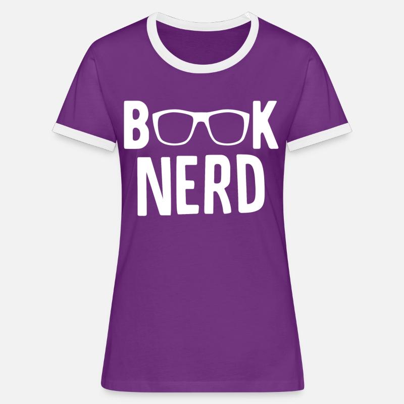 Book Nerd - Women's Ringer T-Shirt - purple/white