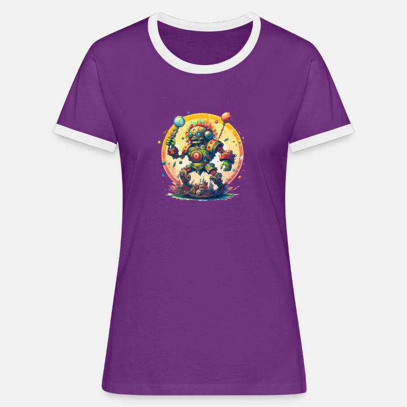 Crazy Inca robot - Women's Ringer T-Shirt - purple/white