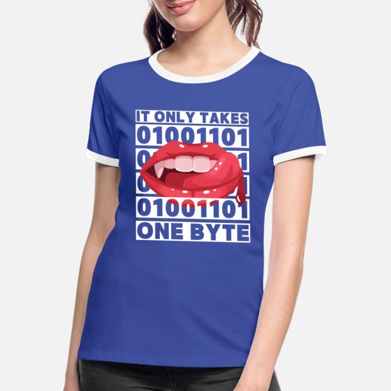Bit Bytes Binary Computer Nerd, Vampire, Saying, Pun Women's Ringer T-Shirt