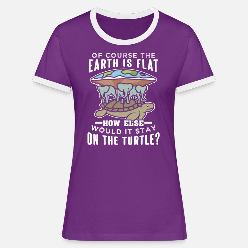 Flat earth turtle elephant - Women's Ringer T-Shirt - purple/white