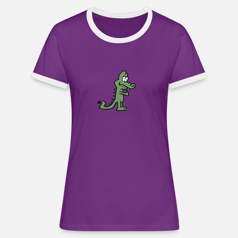 Den grønne drage - Dame kontrast-T-shirt - lilla/hvid