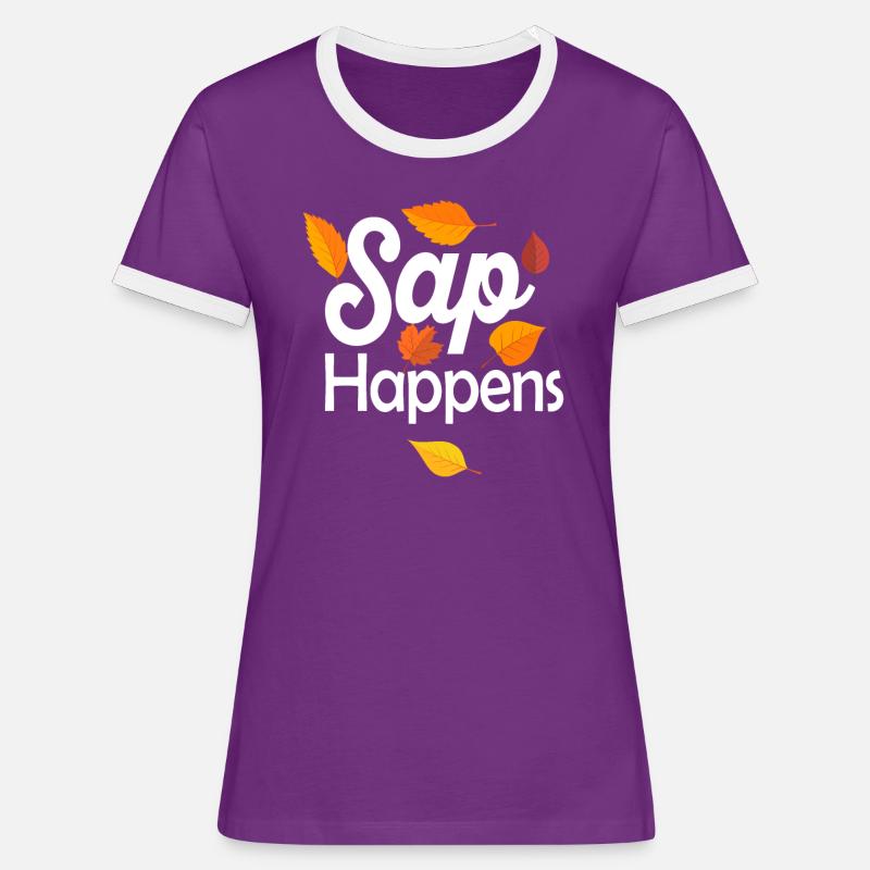 Maple Syrup Tree Tapping Funny Autumn Pancake - Women's Ringer T-Shirt - purple/white