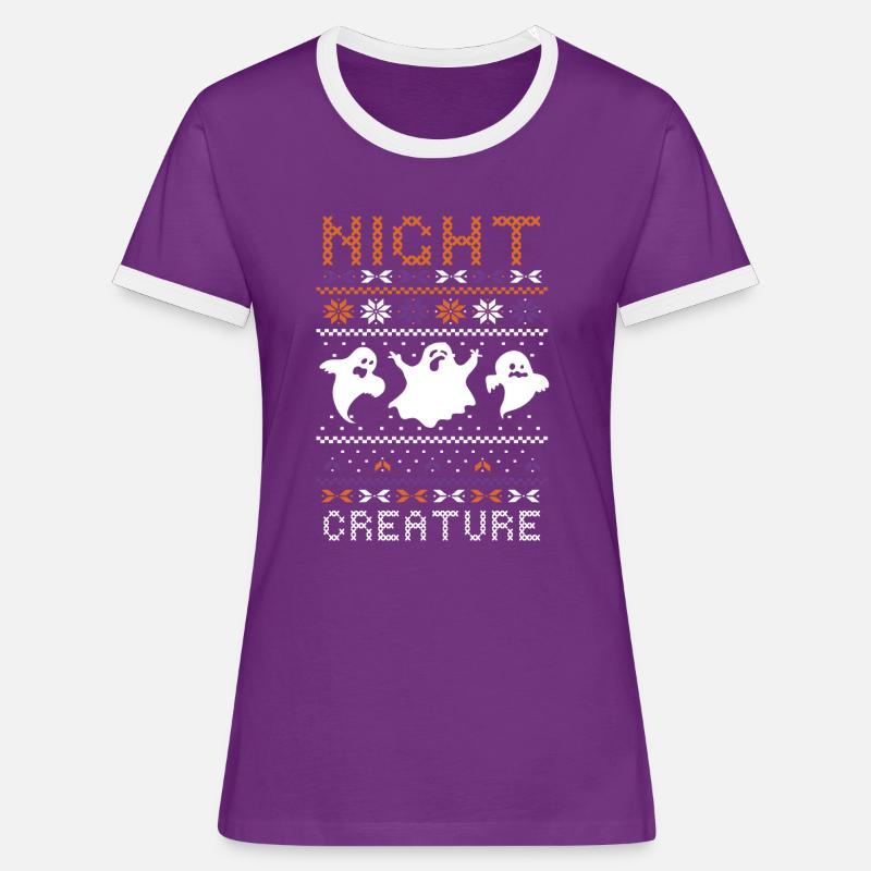 Stitch Pattern Ghost Night Creatures Halloween - Women's Ringer T-Shirt - purple/white