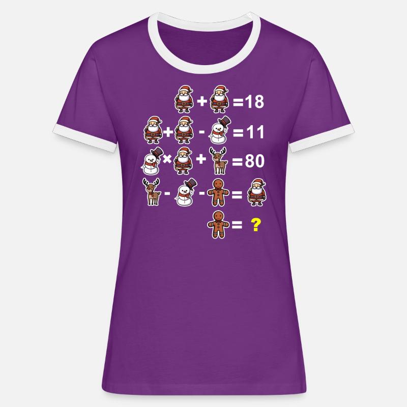 Math riddle math teacher elementary school Christmas - Women's Ringer T-Shirt - purple/white