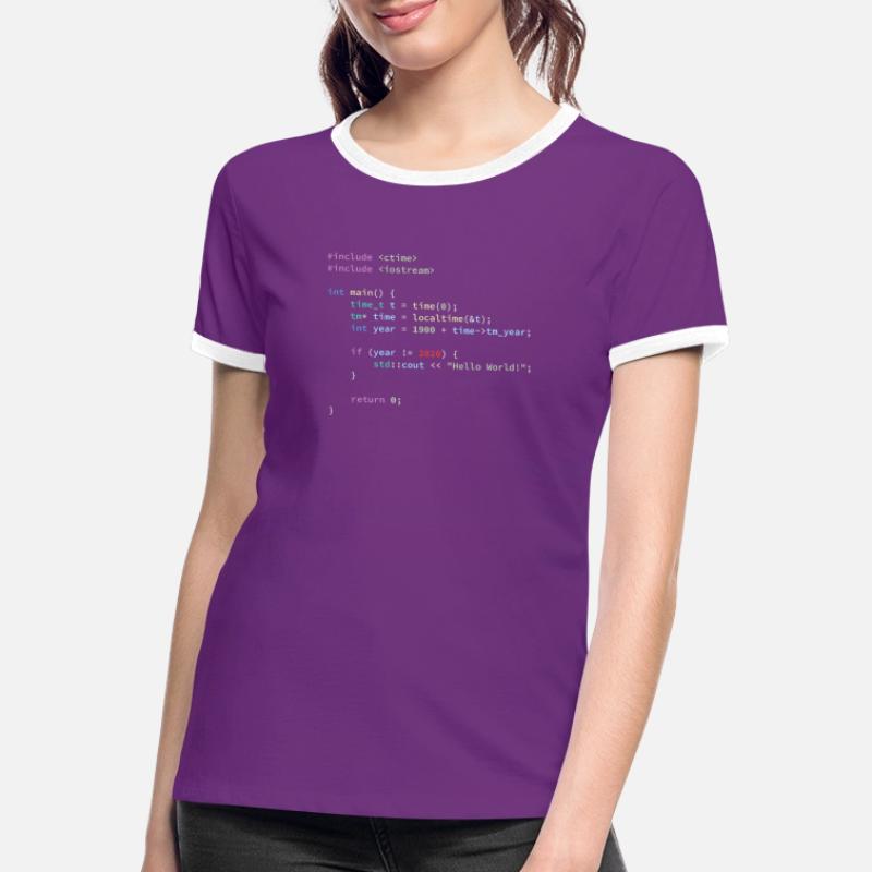 Hello World 2020 in C ++ Programming Language, Code Women's Ringer T-Shirt