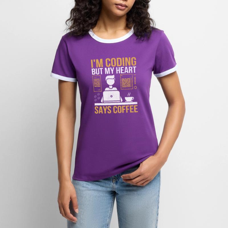 Café Codage Programmeur Codeur Développeur Nerd Coff T-shirt contrasté Femme