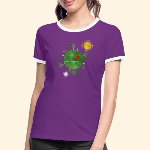 Trees on Green Planet with Sun Moon - Vrouwen contrastshirt
