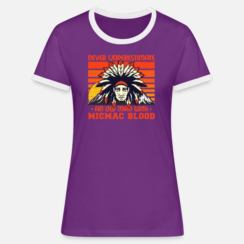 Never Underestimate Old Micmac Man - Women's Ringer T-Shirt - purple/white