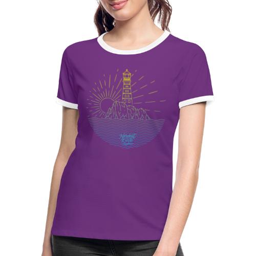 Leuchtturm mit Sonne am Meer - Frauen Kontrast-T-Shirt