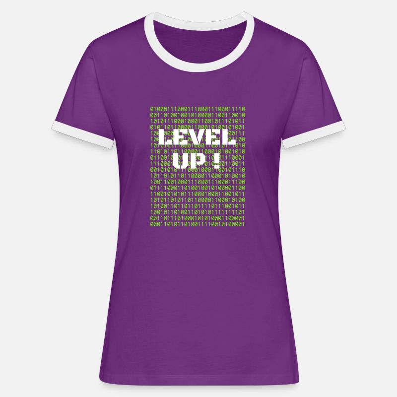 Level up and binary code - Women's Ringer T-Shirt - purple/white