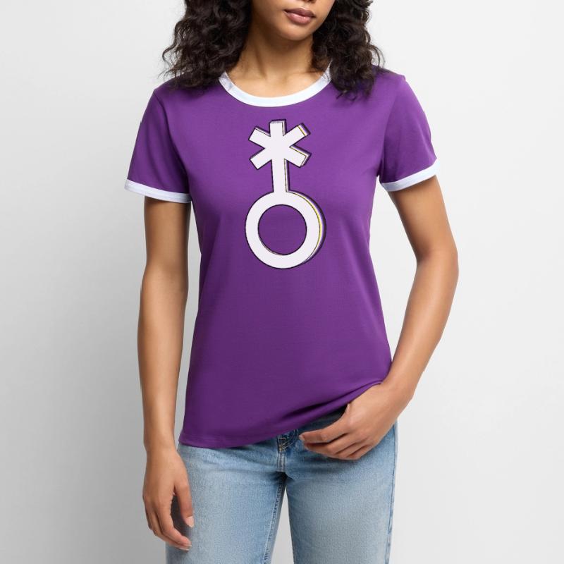 Nonbinary Symbol Non-Binary Nonbinary Artistic Women's Ringer T-Shirt