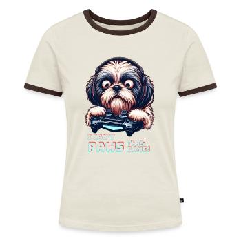 Design cool pour le Shih Tzu et les jeux vidéo - T-shirt contrasté Femme - violet/blanc - Devant - Selfina (174cm)