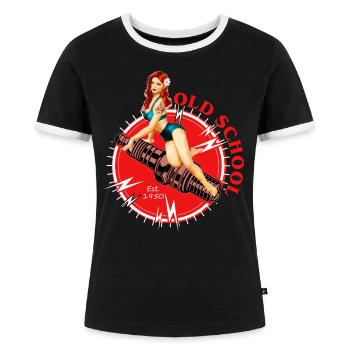 Old school Pin Up - Frauen Kontrast-T-Shirt - Schwarz/Weiß - Vorne - Selfina (174cm)