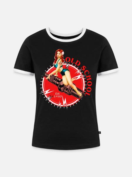 Old school Pin Up - Frauen Kontrast-T-Shirt - Schwarz/Weiß