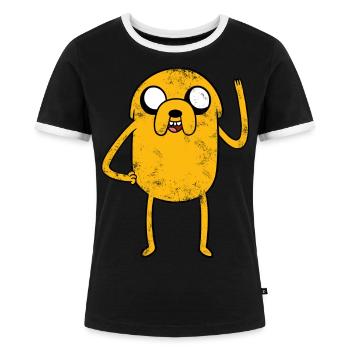 Adventure Time Mit Finn Und Jake Vintage Jake - Frauen Kontrast-T-Shirt - Schwarz/Weiß - Vorne - Selfina (174cm)