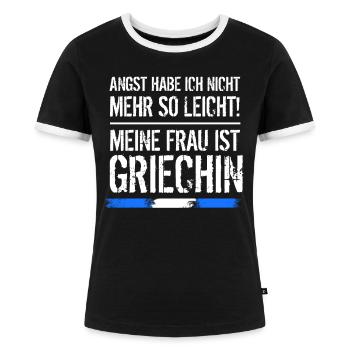 Griechische Frau | Griechin | Griechenland - Frauen Kontrast-T-Shirt - Schwarz/Weiß - Vorne - Selfina (174cm)